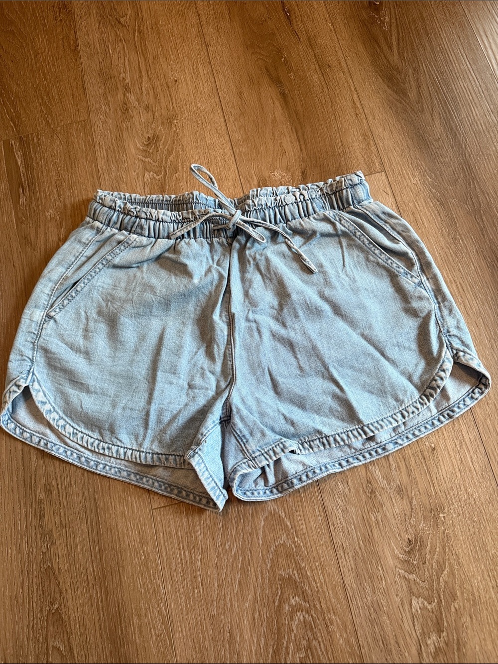 American Eagle Outfitters Light Blue Denim Drawstring Athletic Shorts